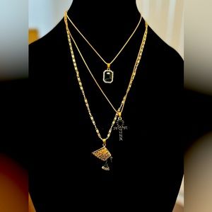 Triple Layered Gold-tone Queen Necklace